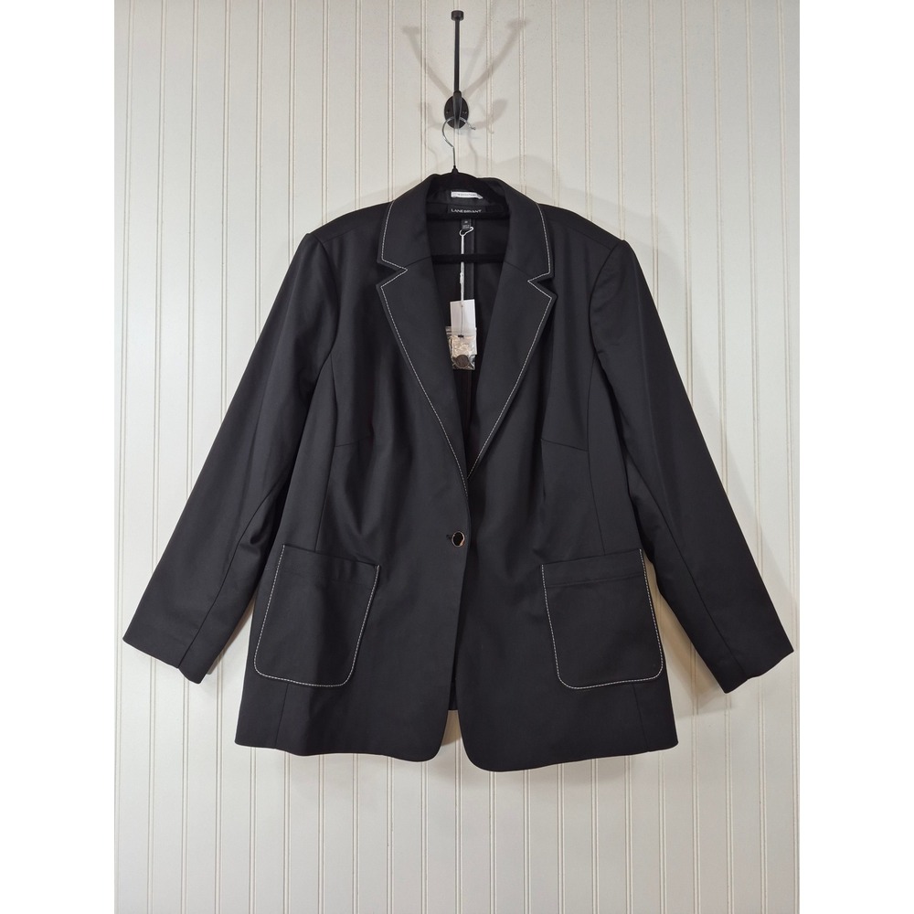NEW Lane Bryant Black Blazer Contrast Stitch Modern Stretch Jacket Plus 26